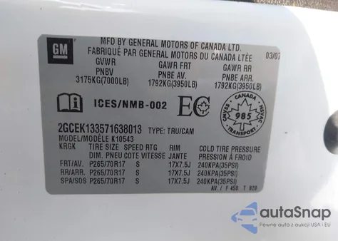 2007 Chevrolet Silverado 1500 Lt1/Lt2/Ltz/Work Truck z USA, uszkodzony, nr VIN 2GCEK133571638013